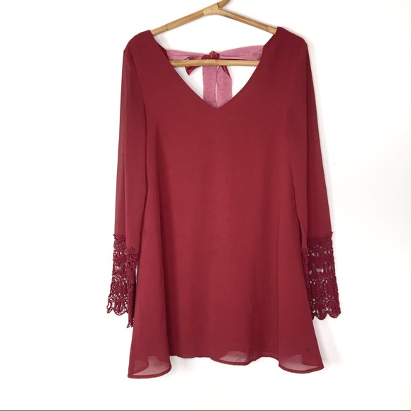 Reckless Angel Dresses & Skirts - Reckless Angel | wine red bell sleeve dress | S